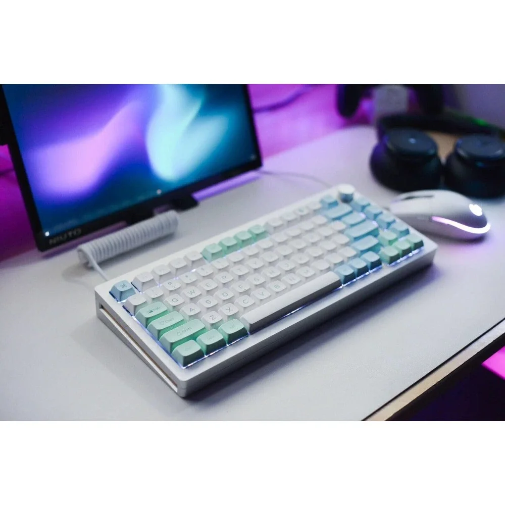 Custom Modded Mechanical Keyboard 75 Percent Silver Monsgeek M1 Thock Lubed RGB - Picture 1 of 9